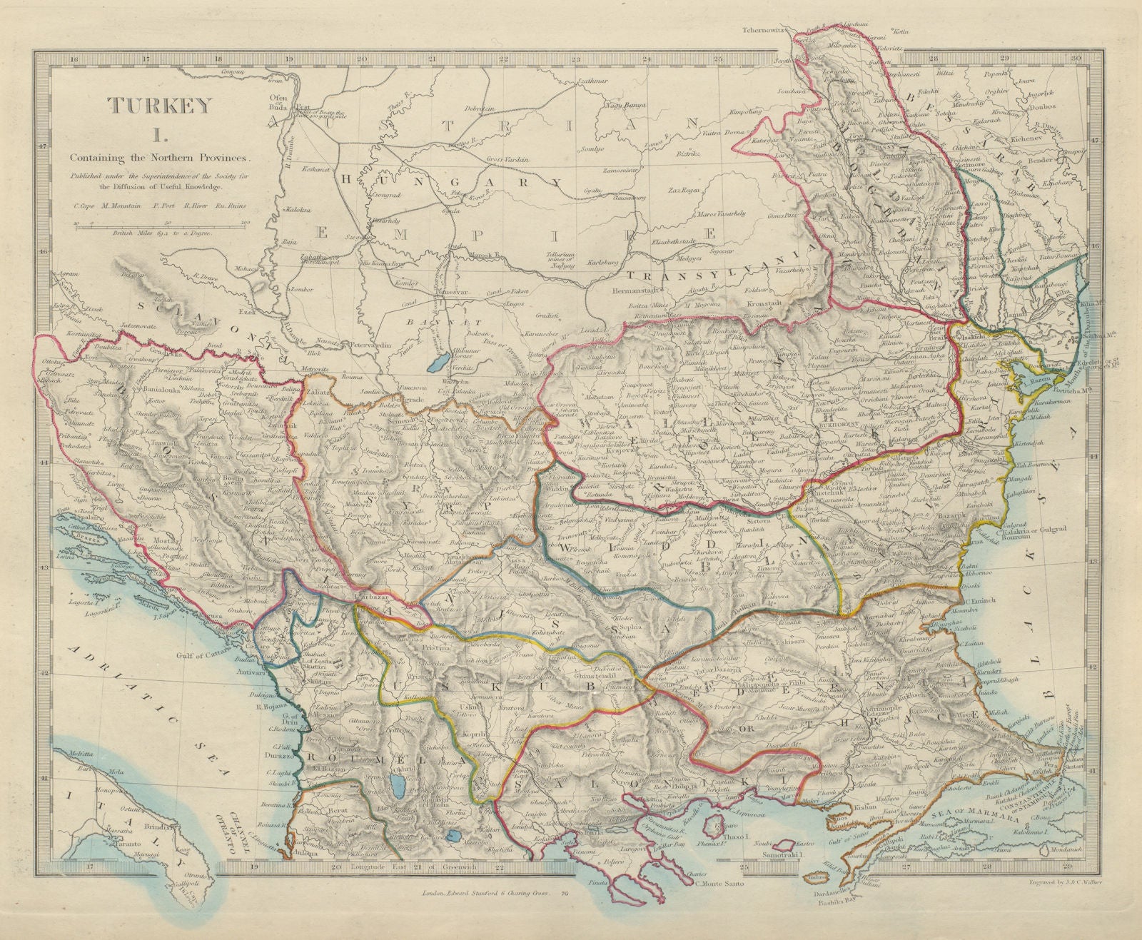 BALKANS. Northern Turkish provinces. Wallachia Bulgaria Roumelia. SDUK 1874 map